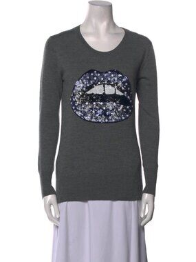 Markus Lupfer  Merino Wool Graphic Print Top  Grey | Size: XS  Very Good